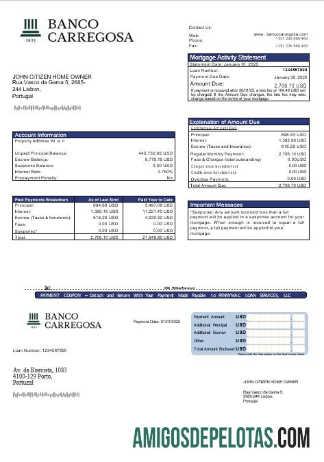Extrato de hipoteca do Banco Carregosa de Portugal em formato Word e PDF exemplo